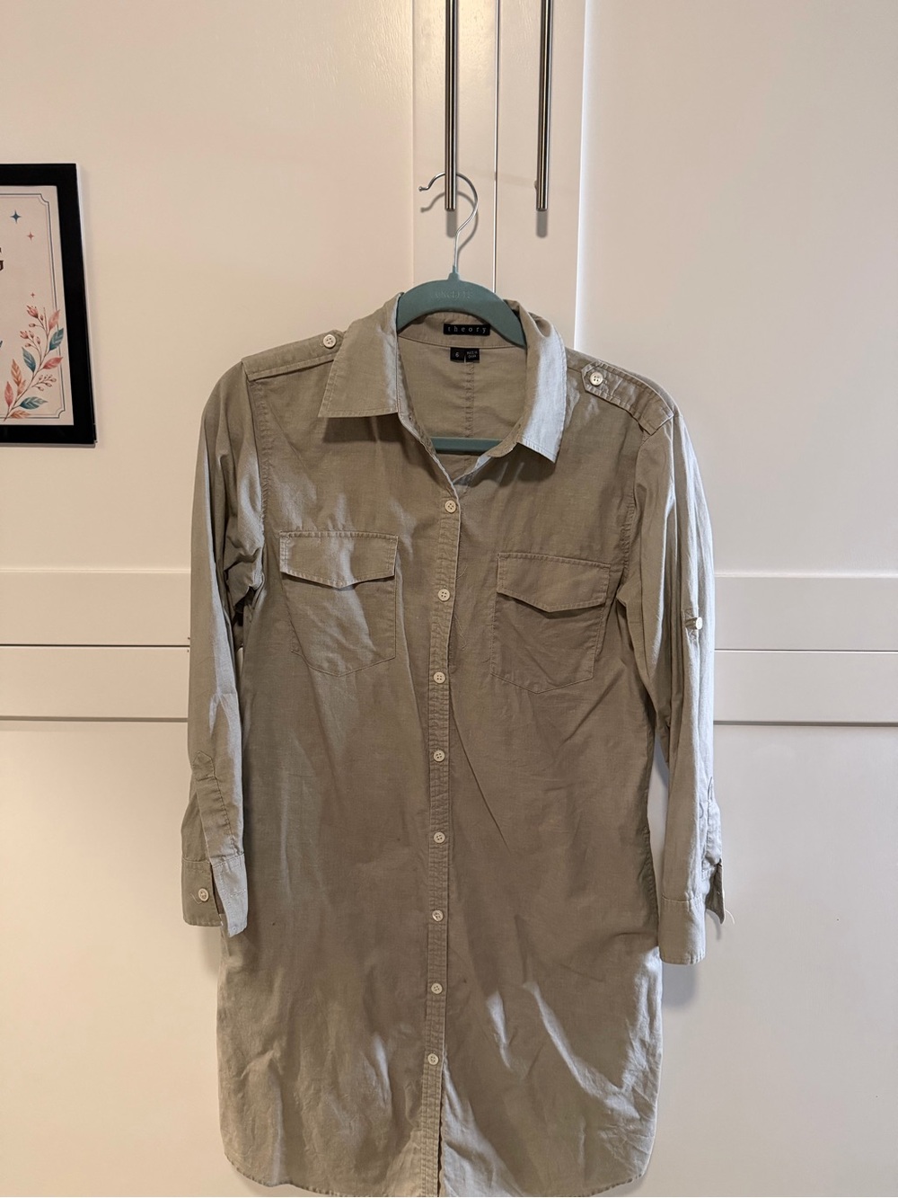 Theory Olive-Green Button-Front Shirt Dress - Picture 2 of 9